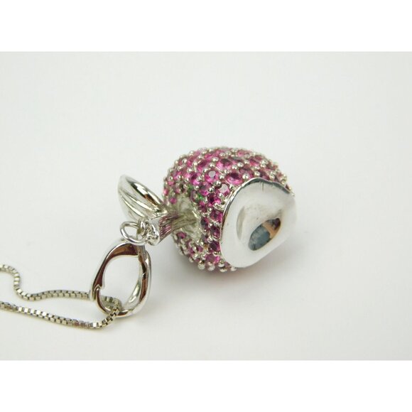 Sterling Silver OTC Pink Pave Ruby Bitten Apple Pendant Necklace on 18" Chain - Picture 3 of 6